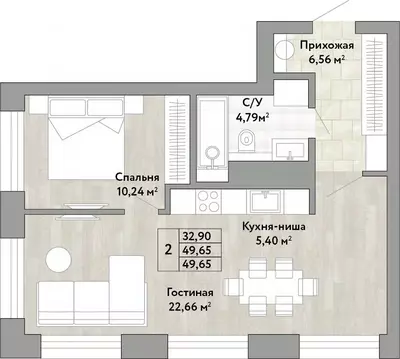 2-к кв. Хабаровский край, Хабаровск Облачный пер. (49.65 м)