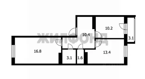 2-к кв. Новосибирская область, Новосибирск ул. Бородина, 54 (55.3 м)