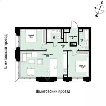 2-к кв. Москва Шелепиха жилой комплекс (76.3 м)