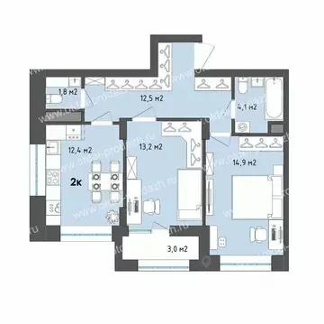 2-к кв. Воронежская область, Воронеж бул. Содружества, 1 (60.4 м)