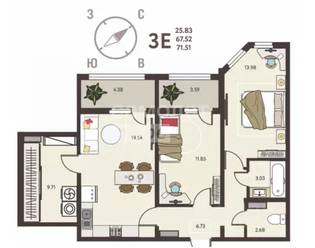 2-к кв. Липецкая область, Липецк ул. Механизаторов, 15Авл1 (71.51 м)