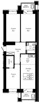 3-к кв. Алтайский край, Барнаул ул. Сухэ-Батора, 39 (88.8 м)