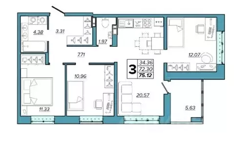 3-к кв. Брянская область, Брянск Московский мкр, Микрорайон Акватория ...