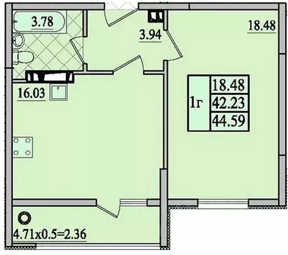 1-к кв. Крым, Евпатория Победа жилой комплекс (44.59 м)