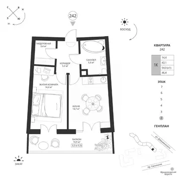 1-к кв. Калининградская область, Калининград просп. Калинина, 117 ...