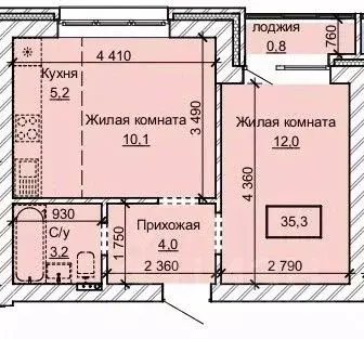 2-к кв. Алтайский край, Барнаул ул. Анатолия (35.3 м)