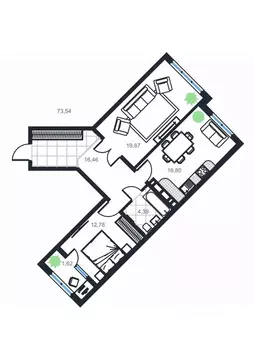 2-к кв. Дагестан, Каспийск просп. Акулиничева (73.54 м)