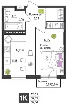 1-к кв. Пермский край, Пермь Верхне-Вишерская ул., 40 (32.51 м)