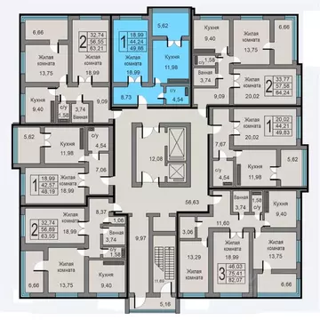 1-к кв. Калужская область, Калуга ул. Минская, 26 (49.86 м)