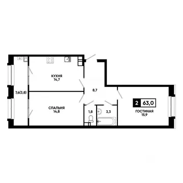 2-к кв. Ставропольский край, Кисловодск ул. Катыхина, 185с2 (63.0 м)