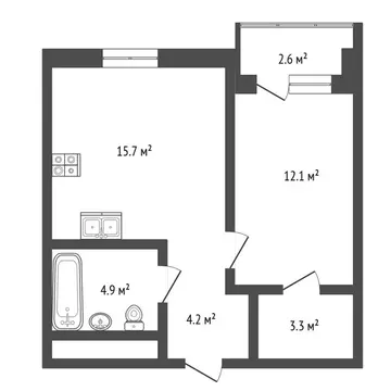 1-комнатная квартира: Тюмень, улица Республики, 204к18 (41.55 м)