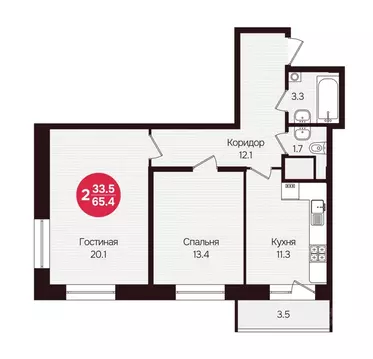 2-к кв. Чувашия, Новочебоксарск ул. 10-й Пятилетки, поз5 (65.4 м)