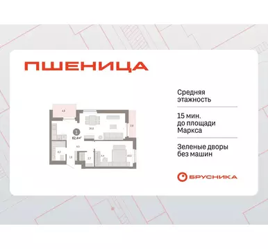 1-комнатная квартира: Новосибирский район, рабочий посёлок Краснообск, ...