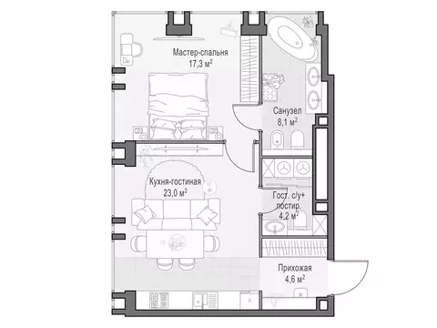 1-к кв. Москва Лайф Тайм жилой комплекс (57.0 м)