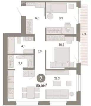 2-комнатная квартира: Новосибирский район, рабочий посёлок Краснообск, ...