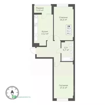 2-к кв. Ставропольский край, Ставрополь № 28 мкр,  (64.2 м)