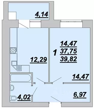 1-к кв. Рязанская область, Рязань ул. Птицеводов, 6 (39.82 м)
