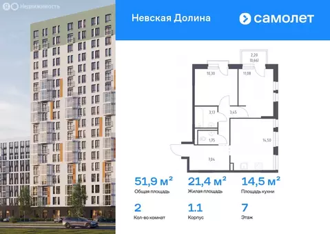 1-комнатная квартира: Новосаратовка, жилой комплекс Невская Долина, ...