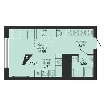 1-к кв. Свердловская область, Екатеринбург пер. Ученический, 4 (27.74 ...