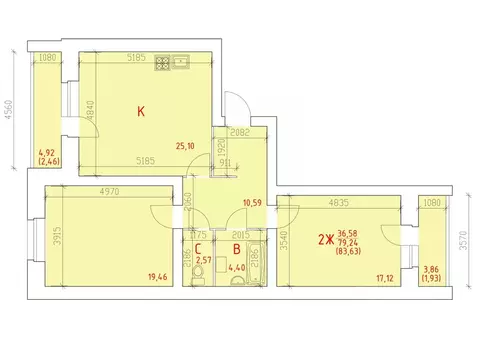 2-к кв. Вологодская область, Череповец 109-й мкр,  (83.63 м)