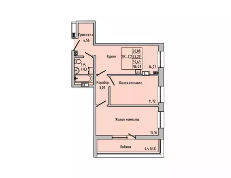 2-к кв. Ростовская область, Батайск ул. Луначарского, 180А (56.49 м)