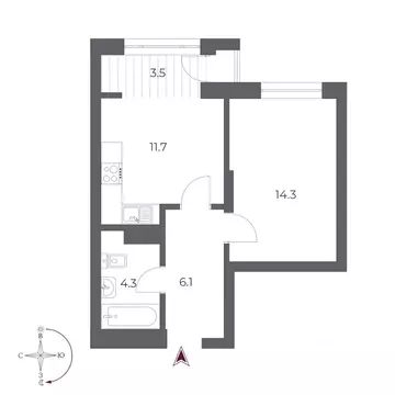1-к кв. Новосибирская область, Новосибирск Оскар жилой комплекс (39.9 ...