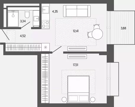 1-к кв. Алтай, Майминский район, пос. Карлушка  (45.81 м)