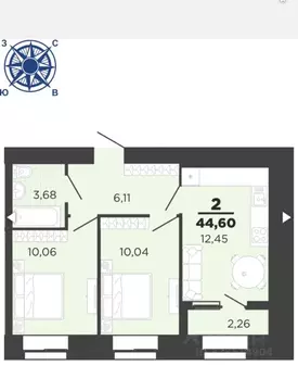 2-к кв. Рязанская область, Рязань ул. Семчинская, 8 (44.6 м)