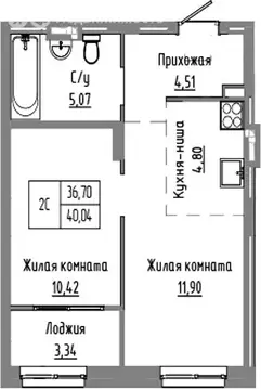 2-комнатная квартира: Краснообск, жилой комплекс Базилик (36.7 м)