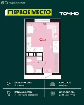Квартира-студия: Краснодар, ЖК Первое Место (20 м)