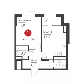 1-к кв. Самарская область, Самара просп. Масленникова, 14А (48.83 м)