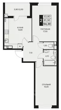 2-к кв. Ростовская область, Ростов-на-Дону Эстет жилой комплекс (64.3 ...