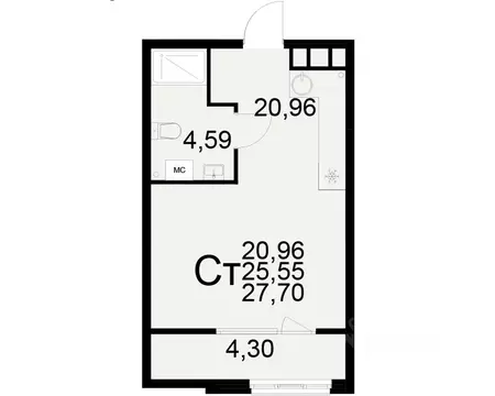 1-к кв. Рязанская область, Рязань ул. Бирюзова (25.55 м)