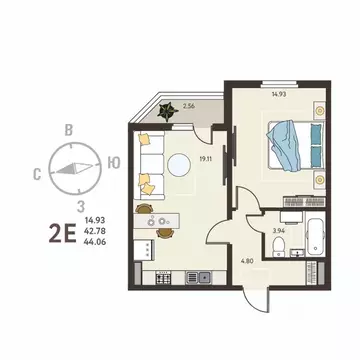 1-к кв. Воронежская область, с. Новая Усмань, Ольха мкр  (44.06 м)