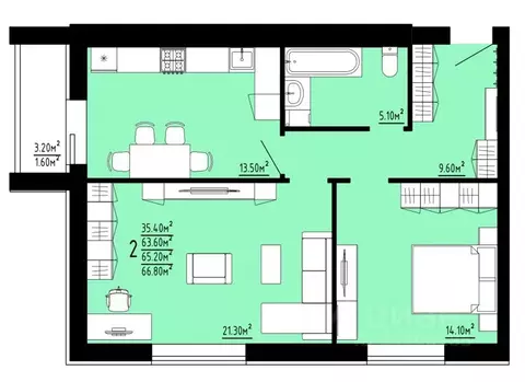 2-к кв. Мордовия, Саранск Низы жилрайон,  (65.2 м)