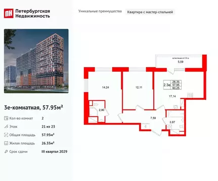 2-к кв. Ленинградская область, Всеволожский район, Свердловское ...