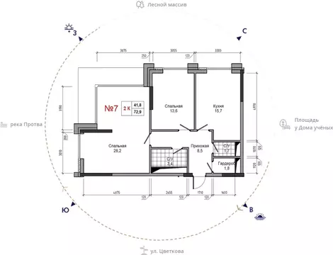 2-к кв. Калужская область, Обнинск ул. Усачева (72.9 м)