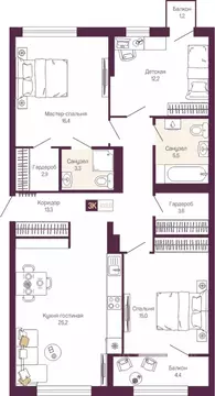 3-к кв. Нижегородская область, Нижний Новгород ул. Тургенева (99.9 м)