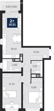 2-комнатная квартира: Тюмень, Арктическая улица, 14 (66.86 м)