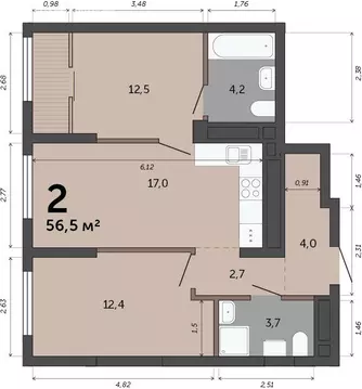2-комнатная квартира: Екатеринбург, Сосновый переулок (56.5 м)