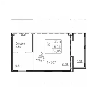 Студия Краснодарский край, Анапа Лучи жилой комплекс (39.05 м)