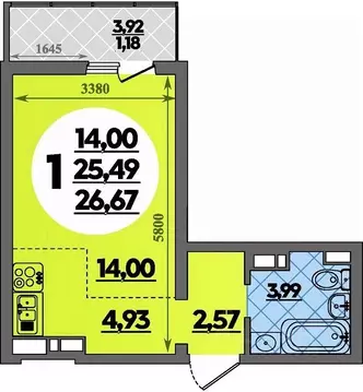 Студия Адыгея, Майкоп ул. Владимира Жоги, 4 (26.67 м)