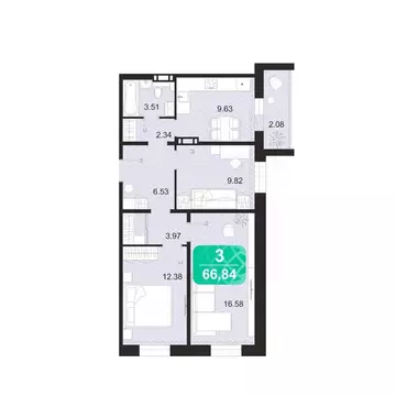 3-к кв. Забайкальский край, Чита ул. Богдана Хмельницкого, 14 (66.84 ...