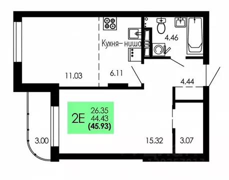 2-к кв. Воронежская область, Воронеж Оникс жилой комплекс (45.93 м)