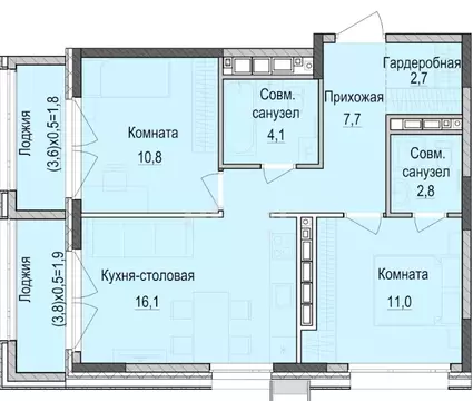 2-к кв. Татарстан, Казань Паркмаяк жилой комплекс (59.0 м)