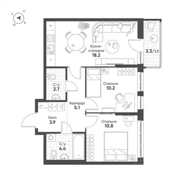 2-к кв. Свердловская область, Екатеринбург Солнечный жилрайон,  (57.0 ...