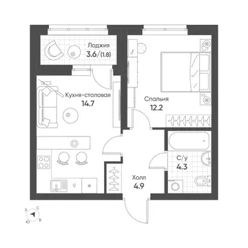 1-к кв. Свердловская область, Екатеринбург Солнечный жилрайон,  (37.9 ...