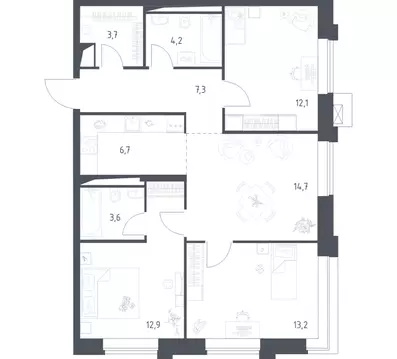 3-к кв. Москва Верейская 41 жилой комплекс, 3.1 (78.21 м)