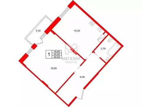 1-комнатная квартира: деревня Скотное, Рождественская улица, 2 (46 м)