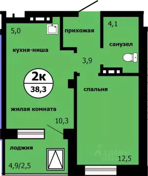2-к кв. Красноярский край, Красноярск ул. Лесников, 55 (38.0 м)